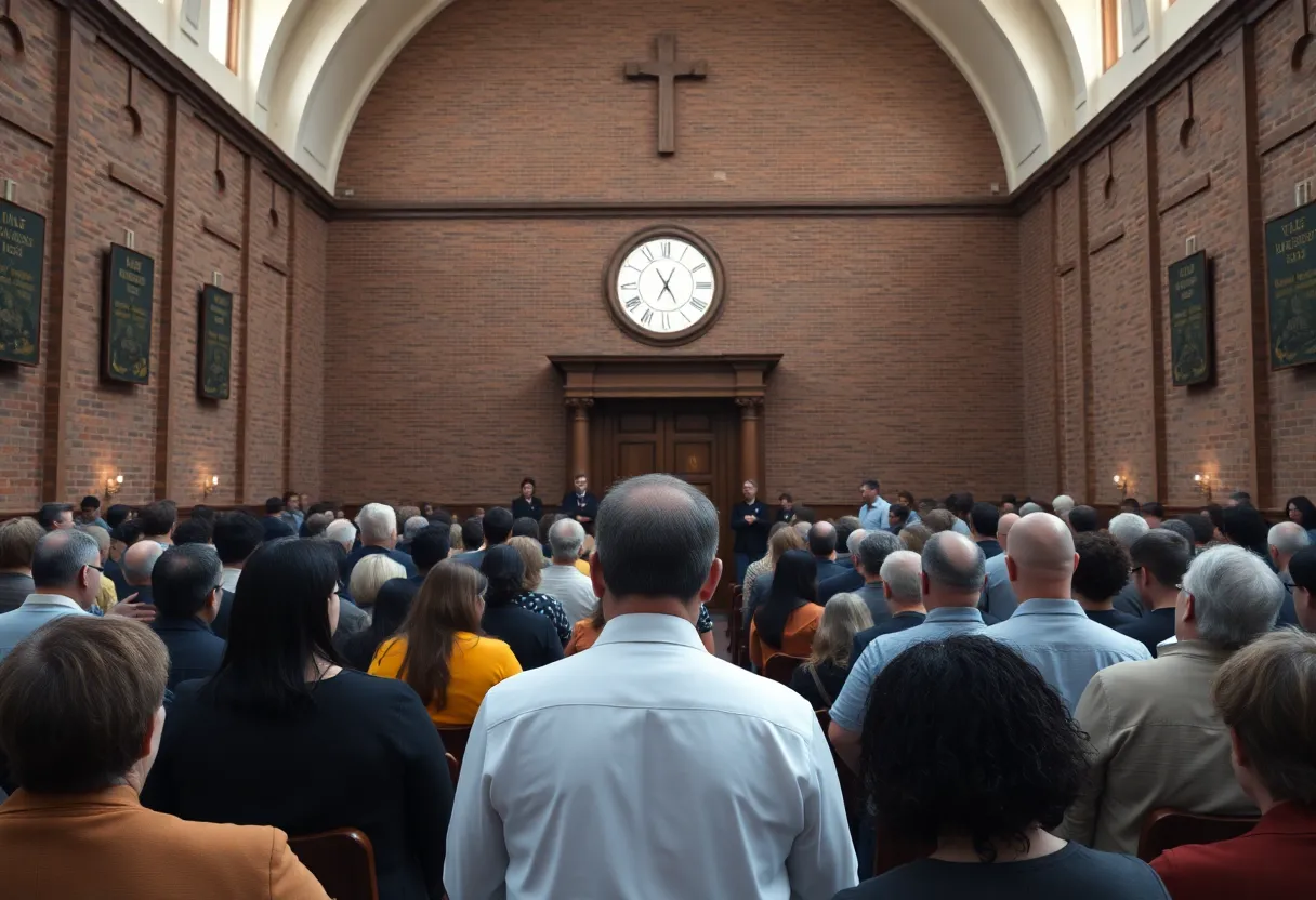 Congregation gathering at St. Paul’s Lutheran Church for a vote