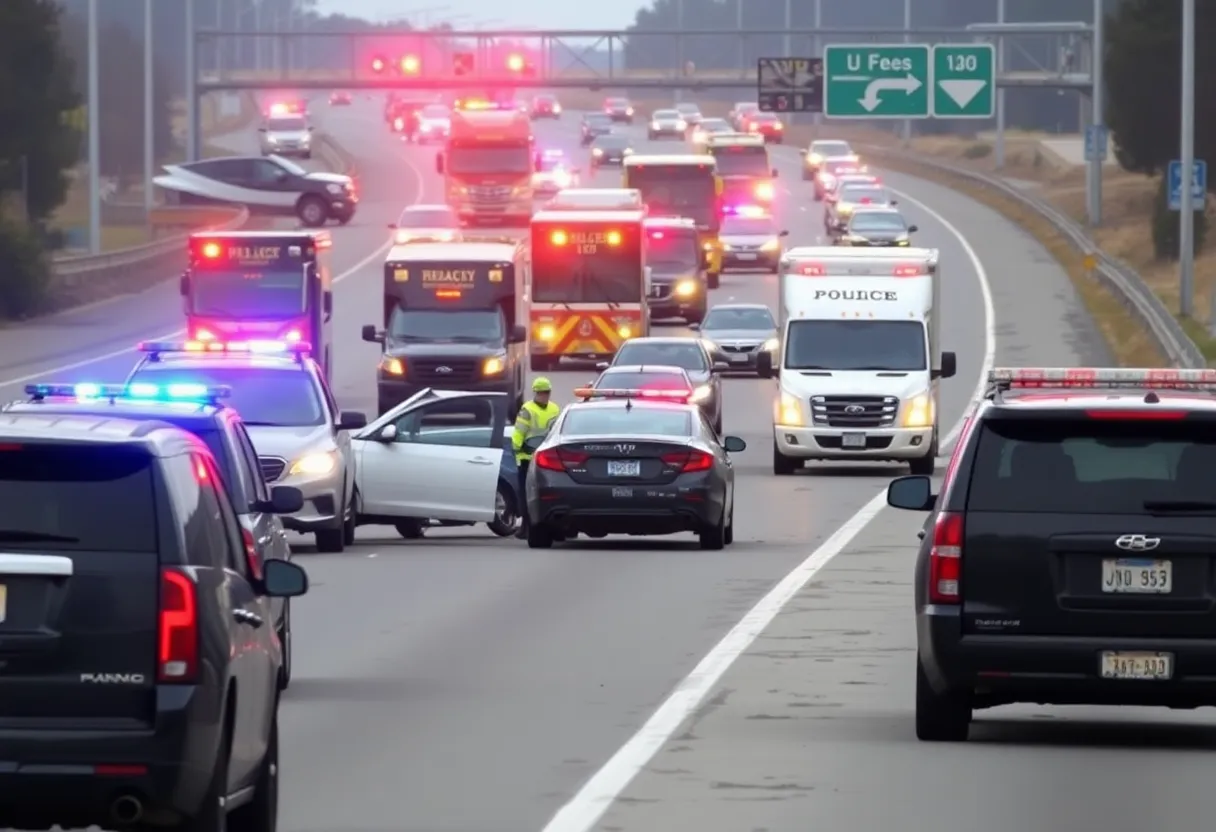 Emergency responders at a multi-vehicle collision site