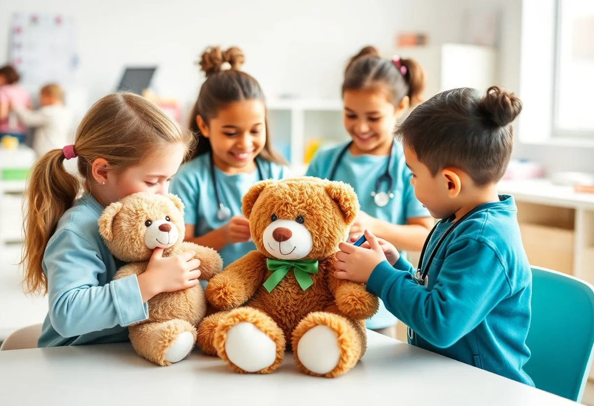 Children participating in the Teddy Bear Clinic with stuffed animals