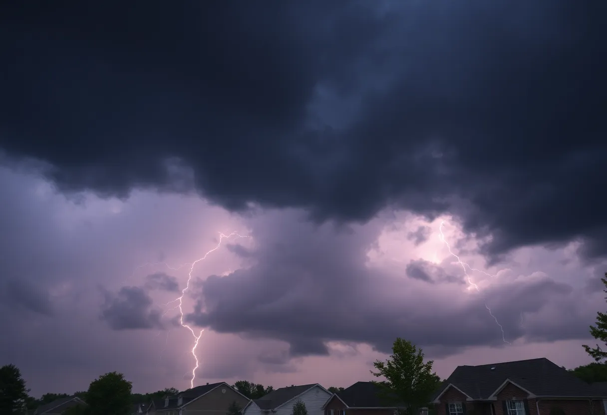 Dark storm clouds looming over Lexington streets