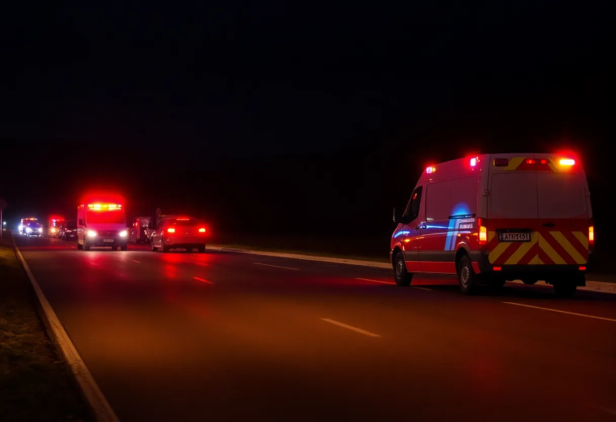 Emergency vehicles at the site of a fatal traffic accident on Old Cherokee Road
