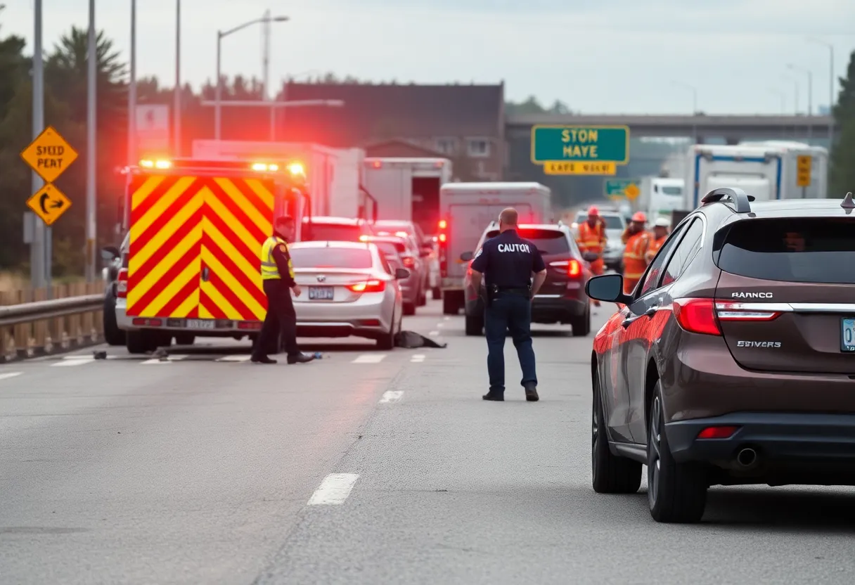 Emergency vehicles at a highway traffic incident scene
