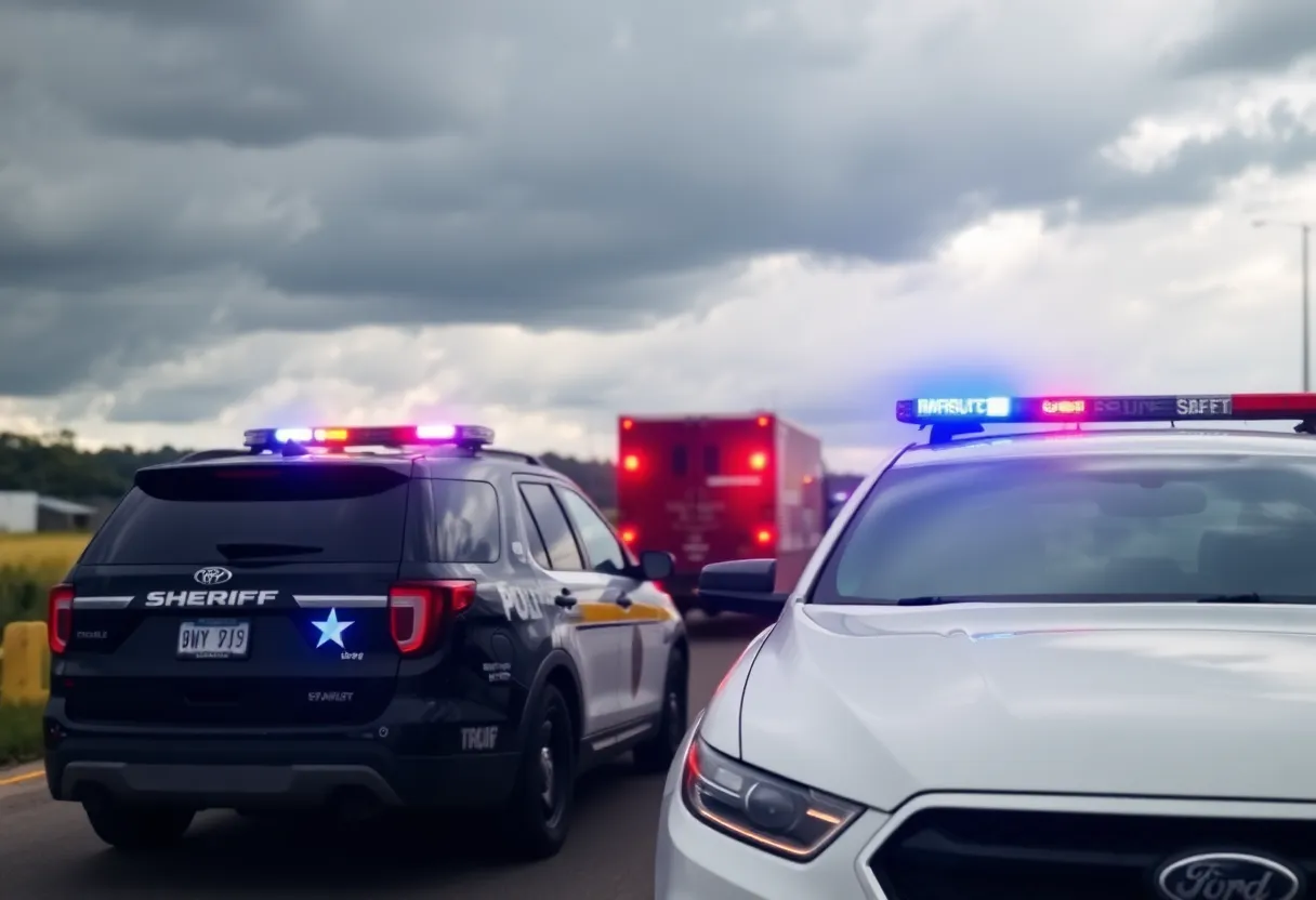 Police vehicles at a traffic stop scene in Lexington County with cloudy sky