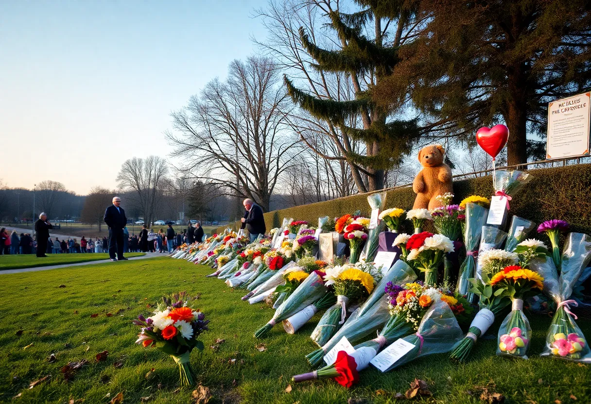 Community gathering honoring Jerry R. Rhodes with flowers