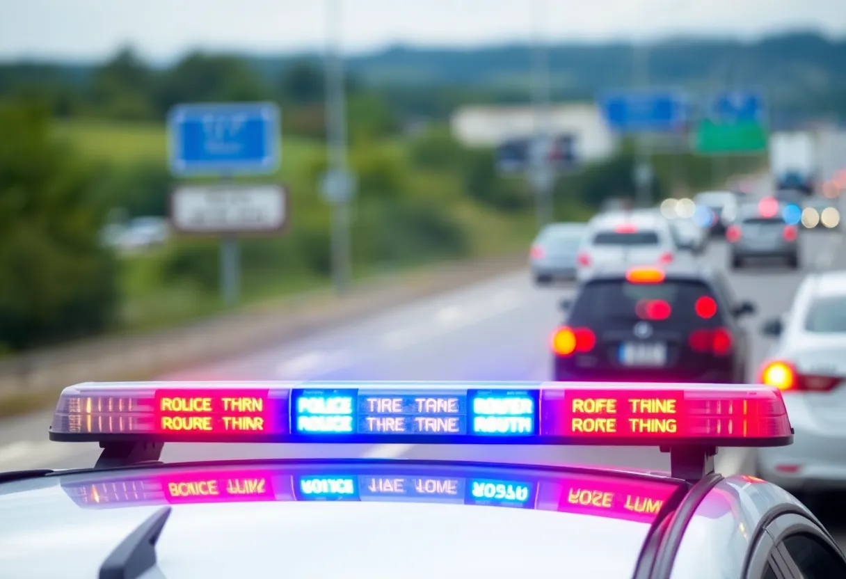 Emergency vehicles at the scene of a traffic accident involving a state trooper