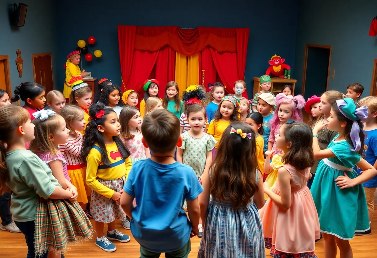 Diverse group of young actors rehearsing at Village Square Theatre