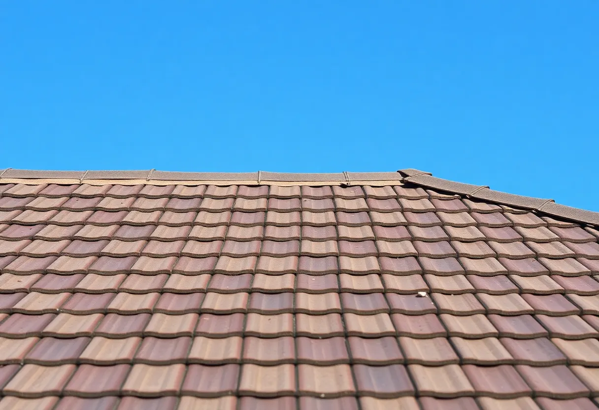 An image of a clean and well-maintained roof under a blue sky.