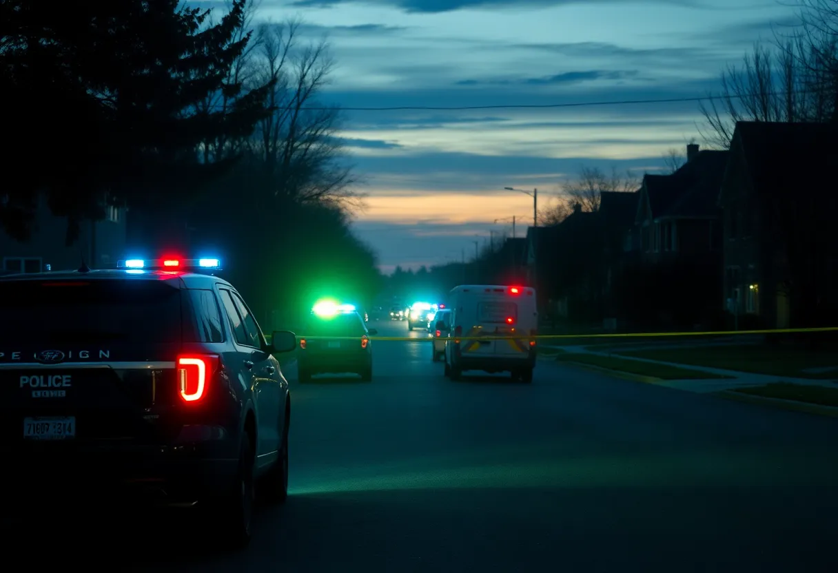 Suburban neighborhood scene with police activity