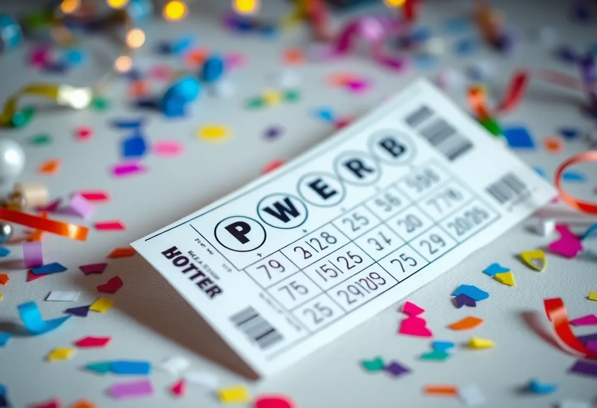 Image of a Powerball ticket with confetti