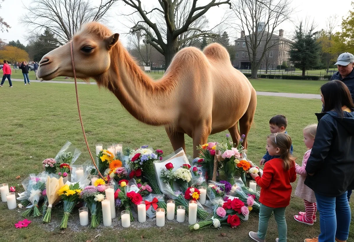 Community members gathered for a memorial of Abraham the camel