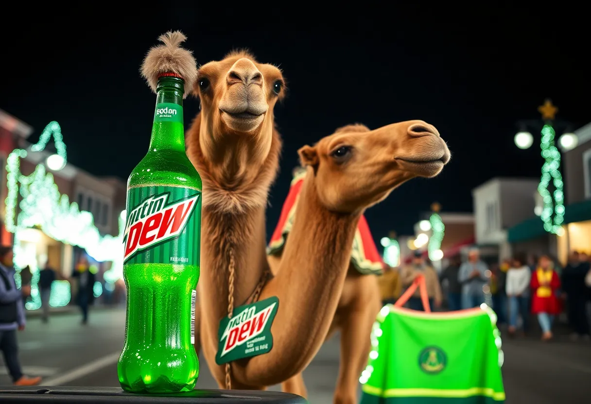 Abraham the Camel enjoying a parade with festive decorations