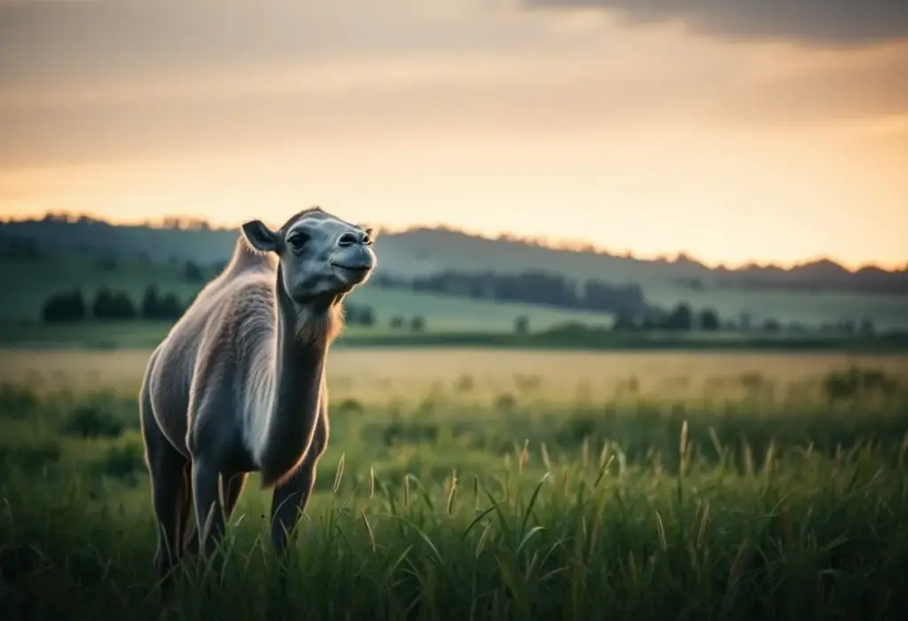 Abraham the Camel in a meadow