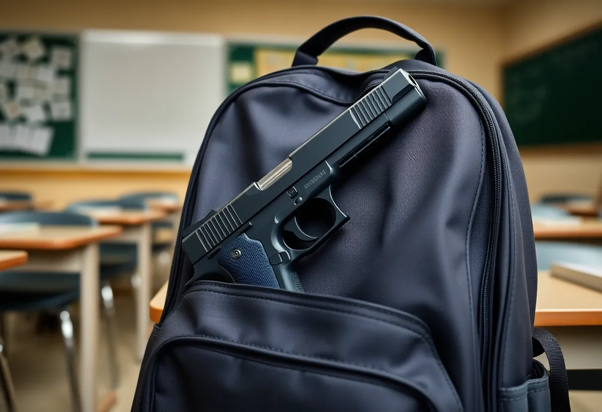 Unloaded handgun found in a school backpack