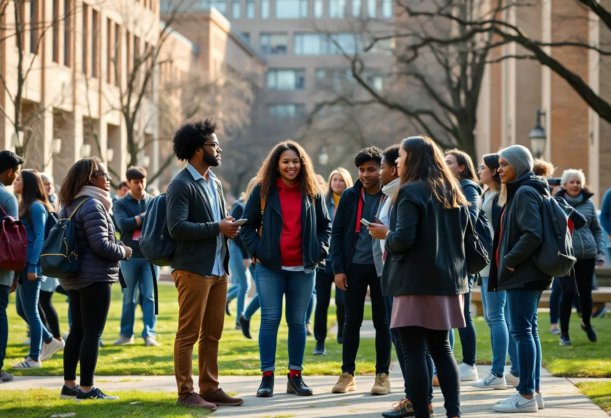 Students discussing civil rights on Columbia University campus