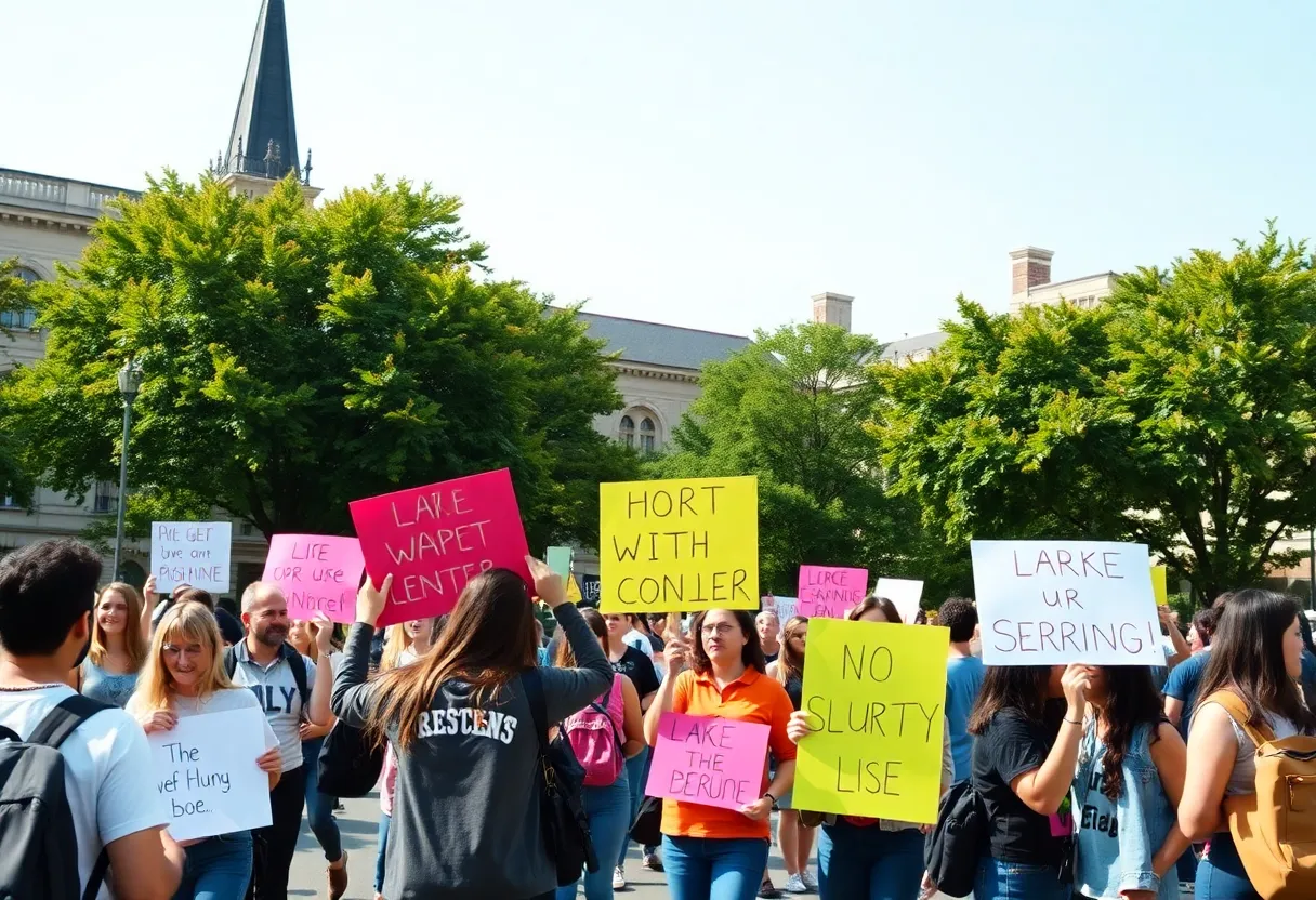 Students demonstrating for pro-Palestinian rights on campus