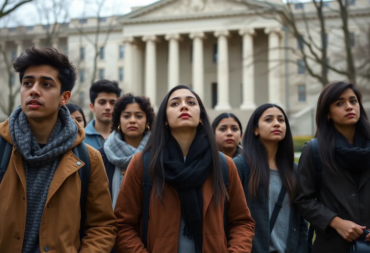 Diverse group of Columbia University students expressing concern on campus