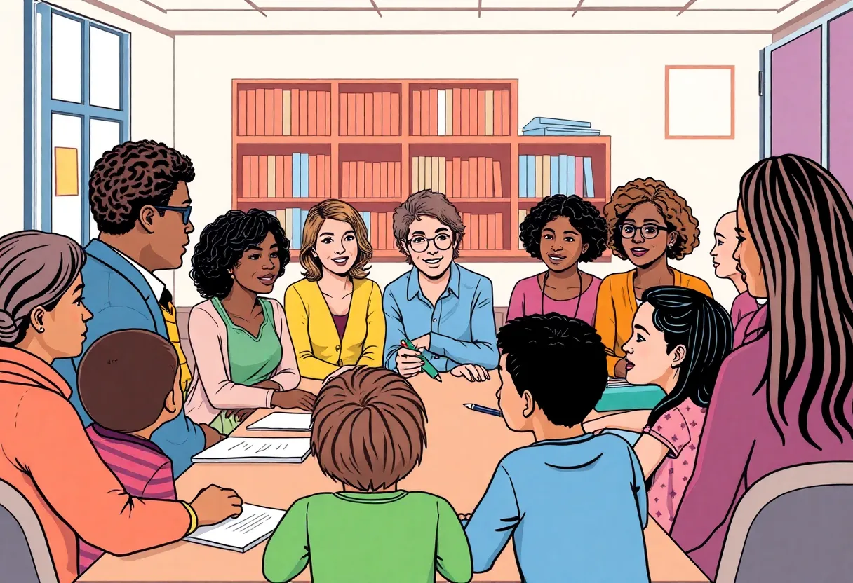 A group of parents discussing parental rights and education initiatives.