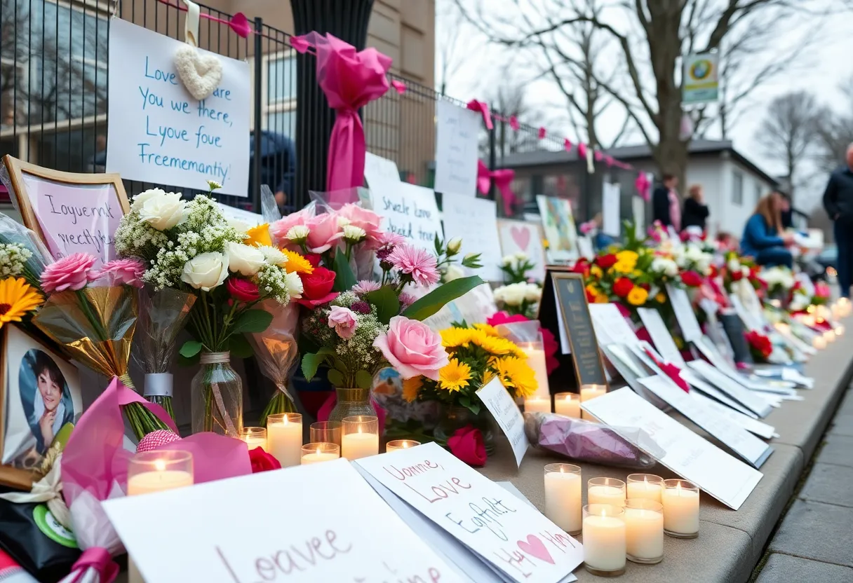 Memorial tribute with flowers and candles in Columbia