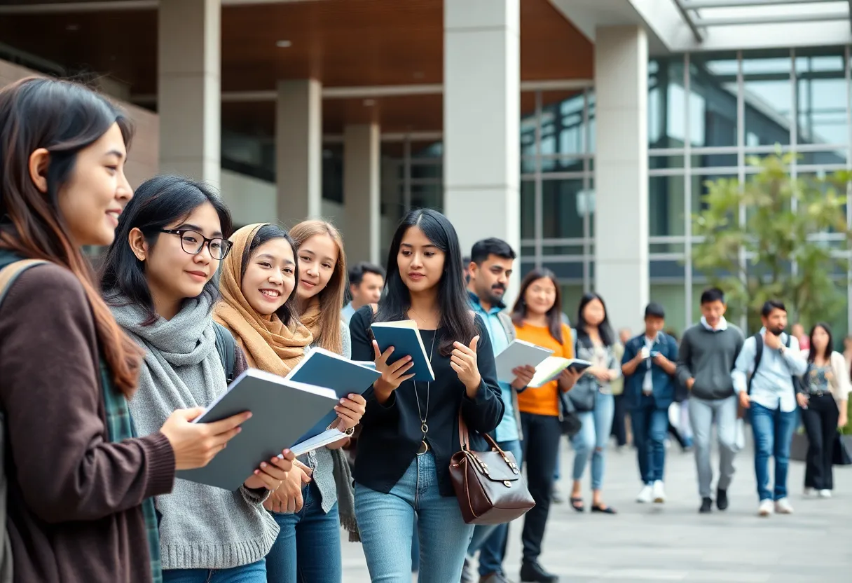 International students studying together on campus