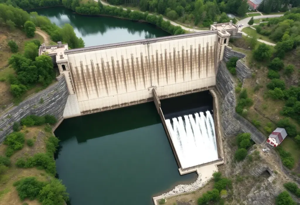 Dreher Shoals Dam with a clear sky