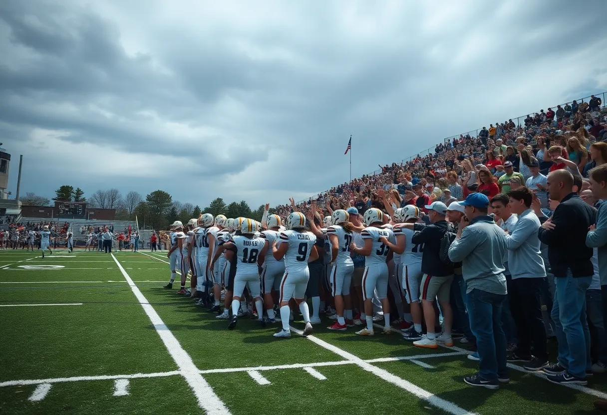 Dutch Fork High School football team celebrating victory against Lexington