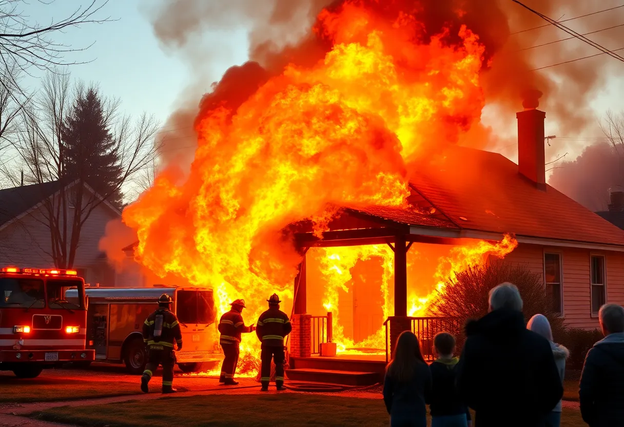 Firefighters responding to a house fire in Lexington