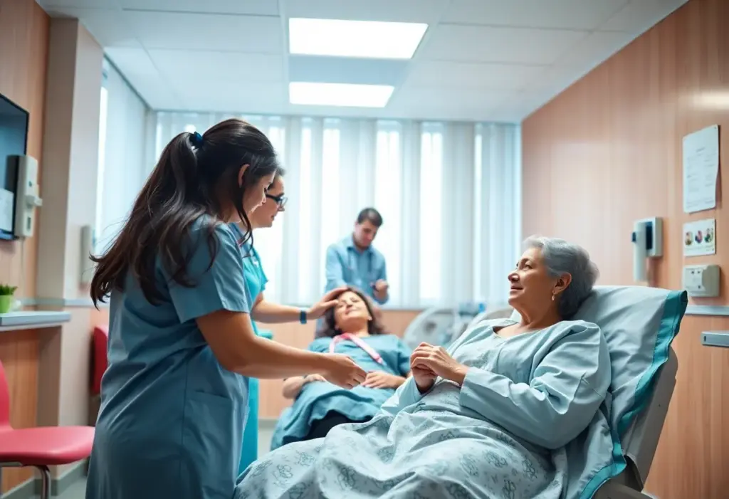 Healthcare professionals providing support to breast cancer patients