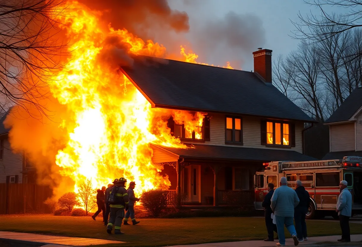 Emergency personnel responding to a house fire
