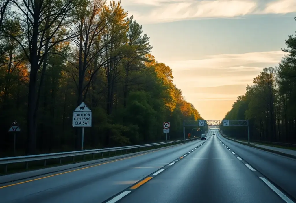 Interstate 20 road safety sign and tree
