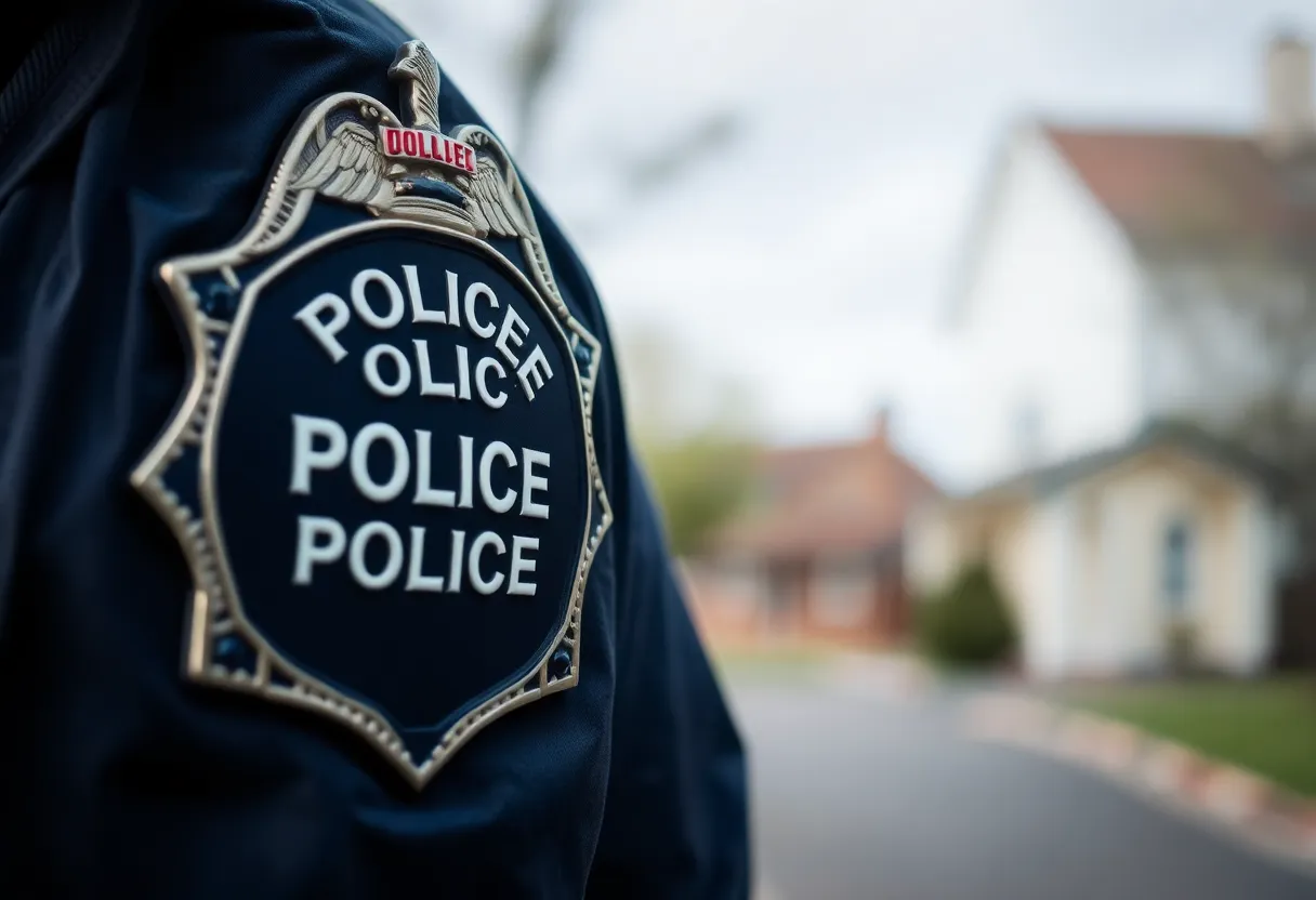 Police badge in a neighborhood