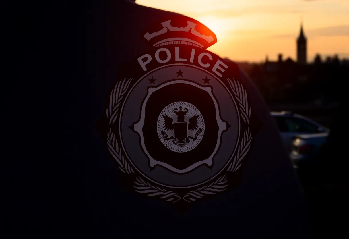 Lexington police badge with a town skyline