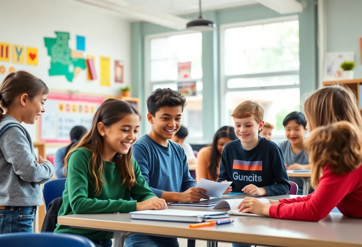 Students participating in learning activities in a school environment