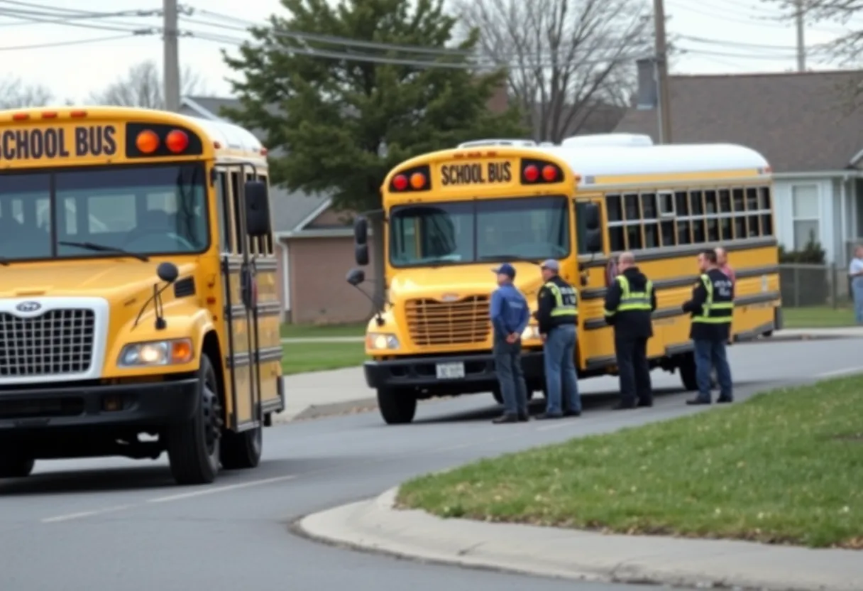Scene of a school bus accident with emergency responders