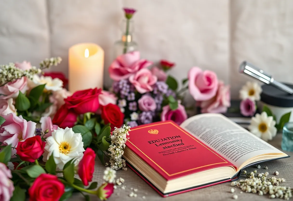 Memorial setup with flowers and candles for Dr. Johnson