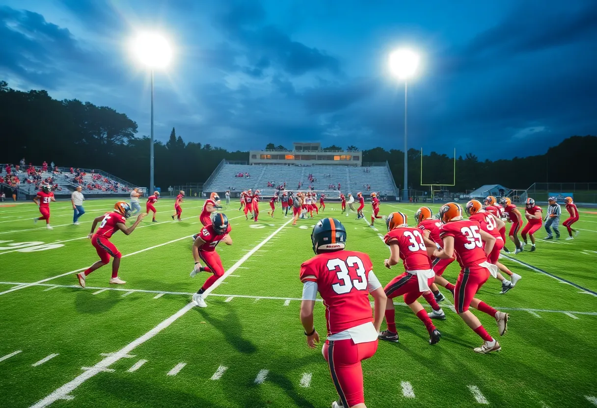 High school football teams playing on the field