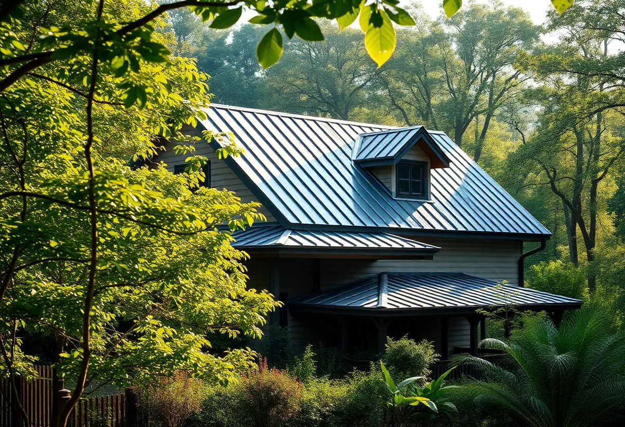 A house with durable roofing suitable for high humidity conditions surrounded by greenery.