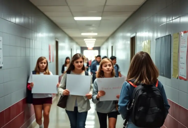 Students in a school hallway emphasizing freedom of expression.