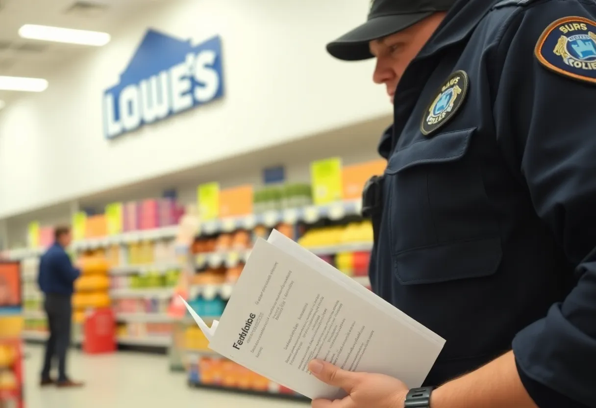 Police investigation at Lowe's store regarding shoplifting