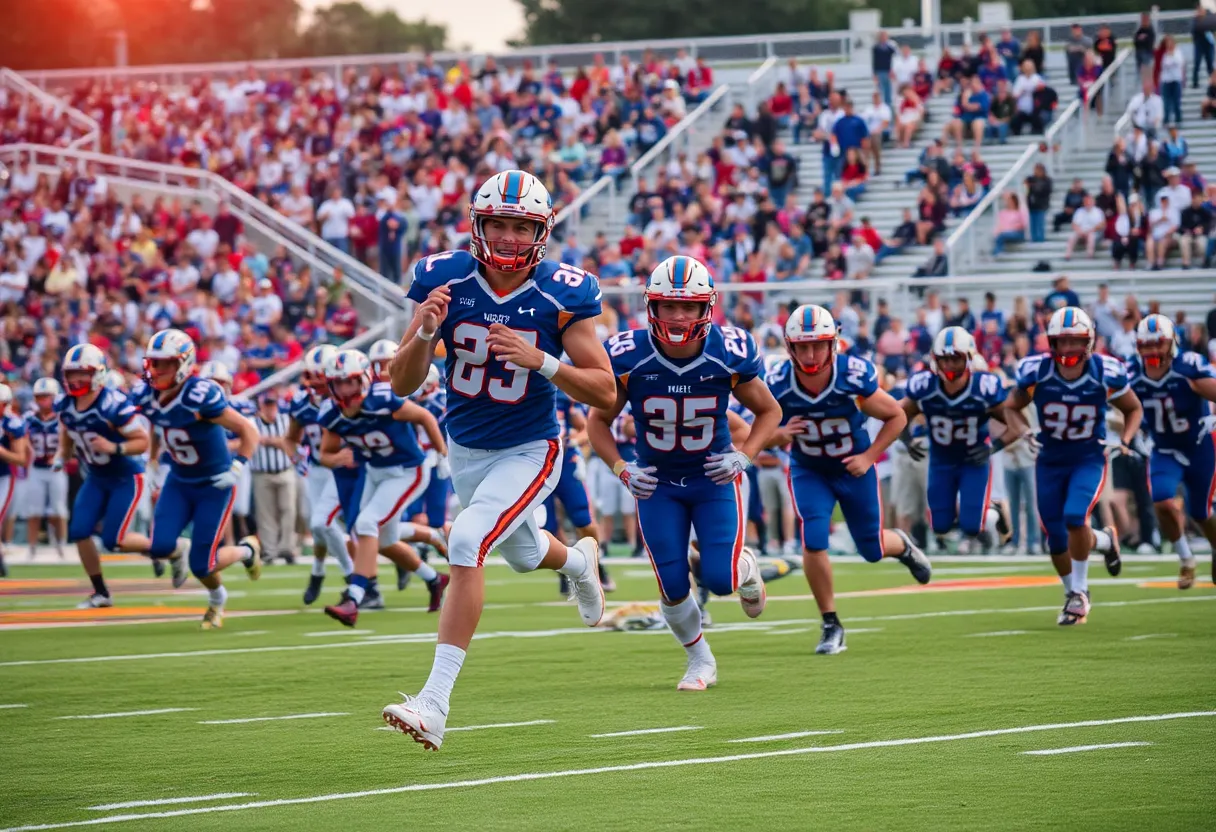 High school football players in action during a game.