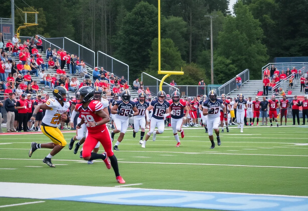 High school football players competing during a match in South Carolina