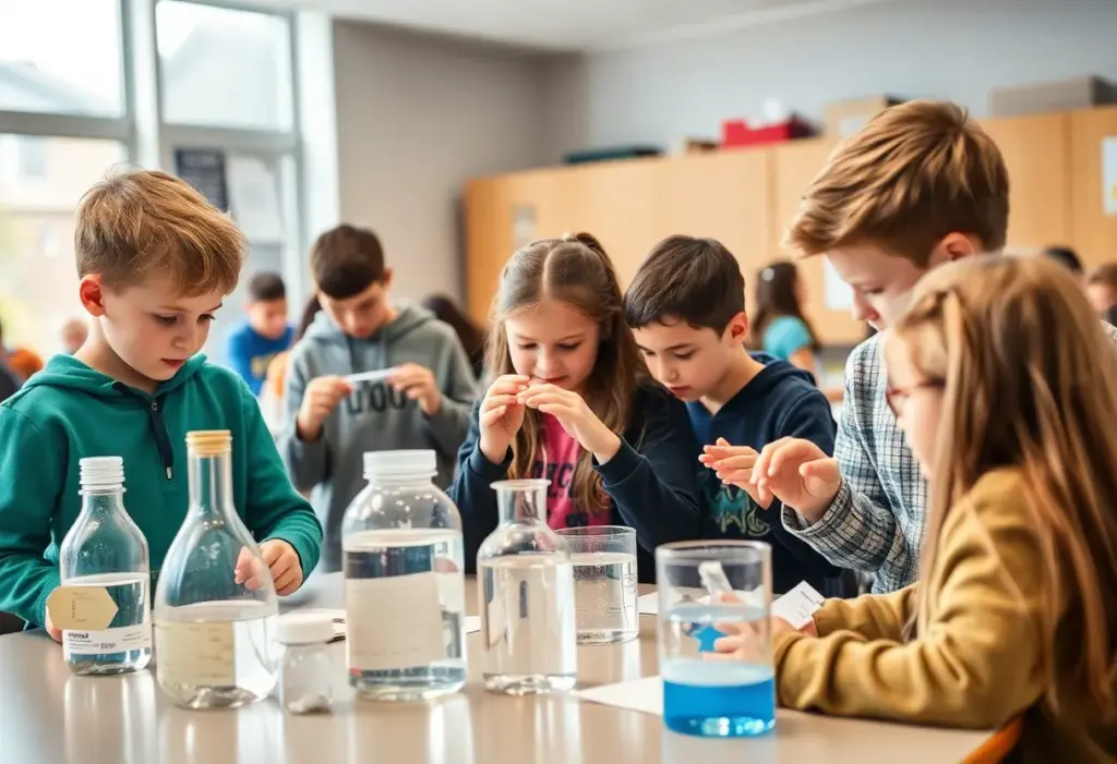 Students participating in science experiments in a classroom setting