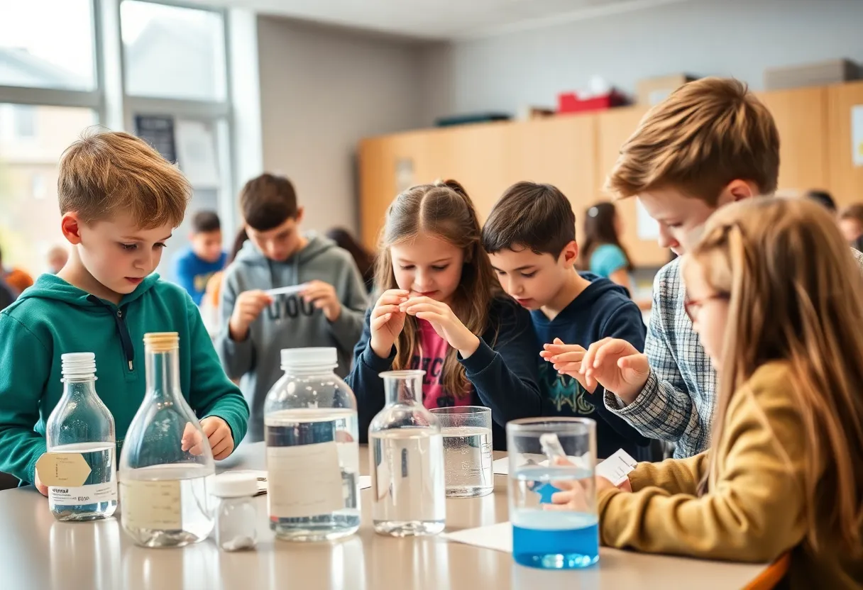 Students participating in science experiments in a classroom setting