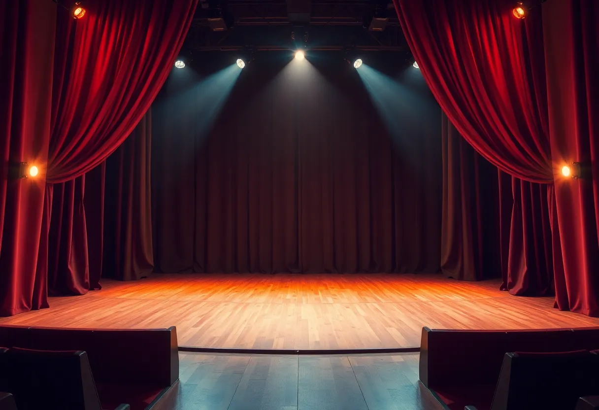 Stage with curtains and spotlight ready for a performance