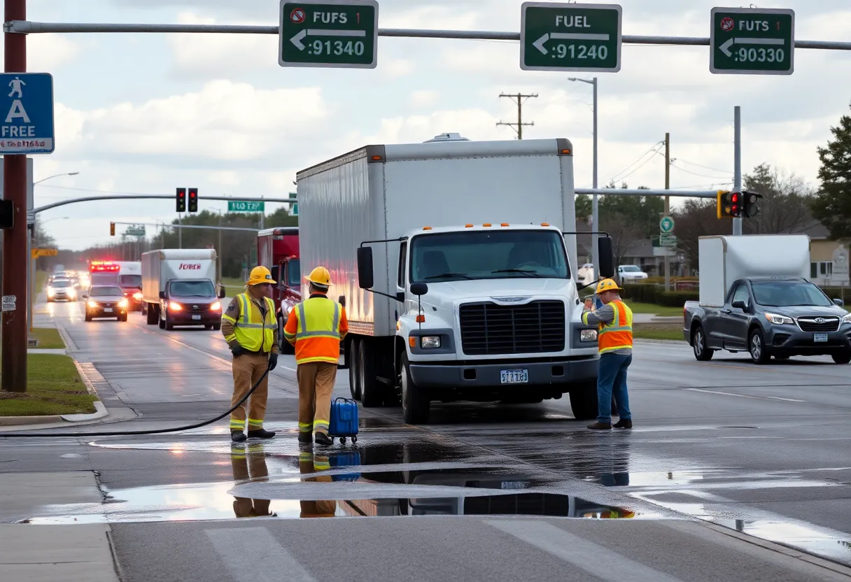 Emergency responders cleaning fuel spill at Sunset Boulevard and Scotland Drive in Lexington SC.