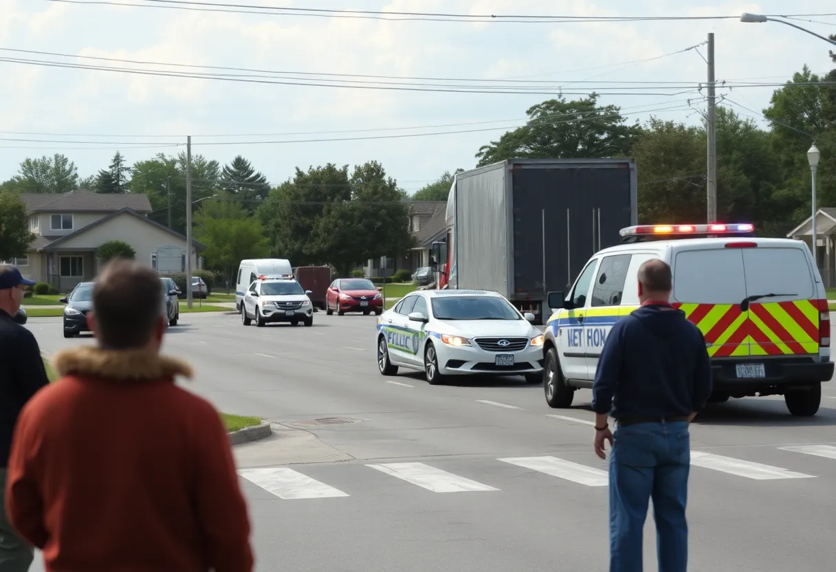 Scene of a traffic collision in Lexington involving a semi truck