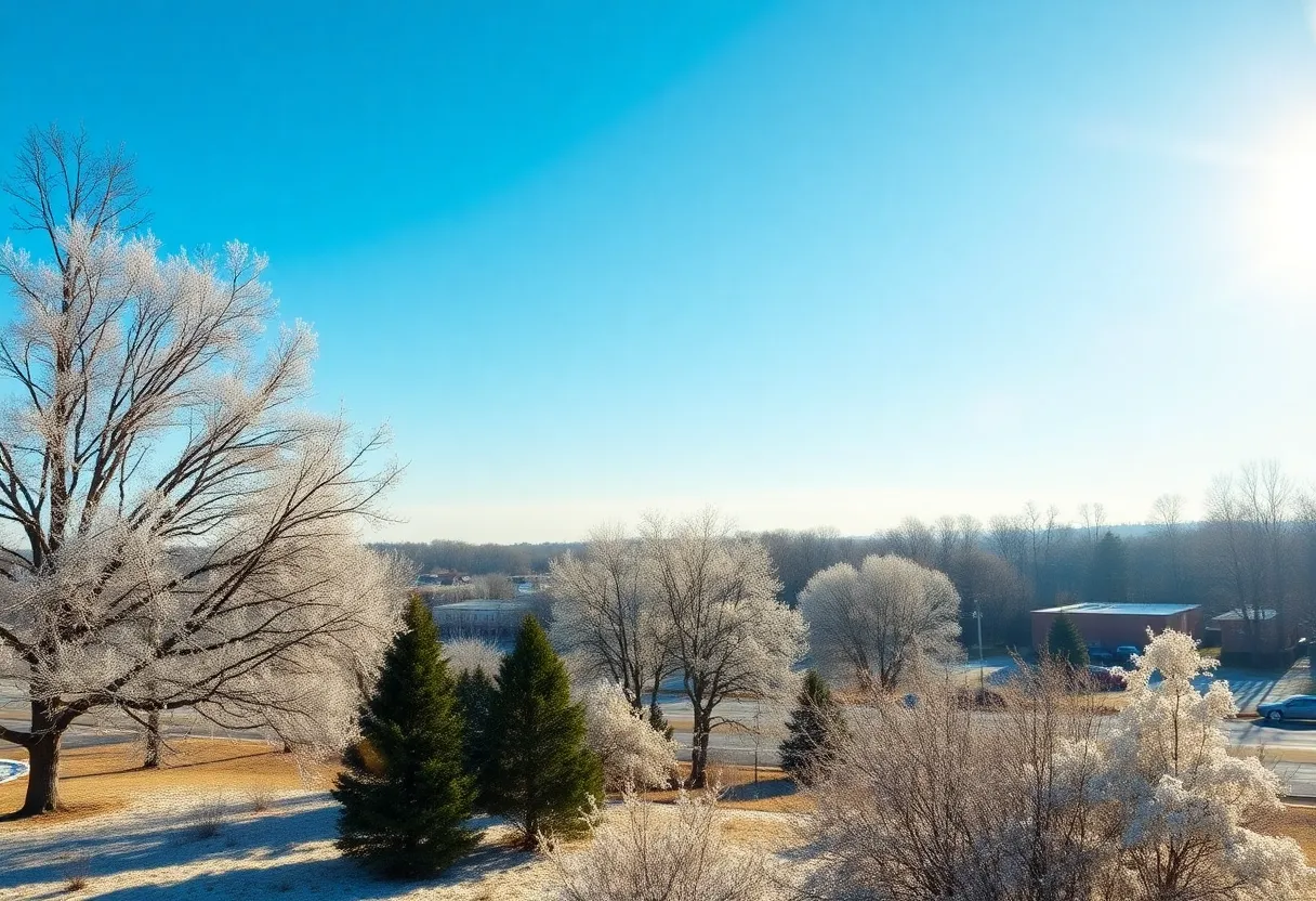 Beautiful sunny day over frosty landscape in Lexington, SC