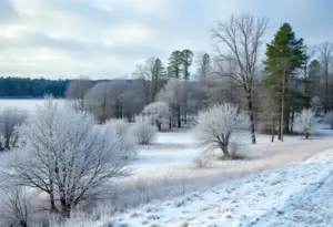 Winter scene in Lexington SC with ice-covered trees