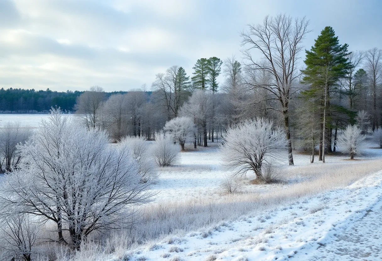 Winter scene in Lexington SC with ice-covered trees