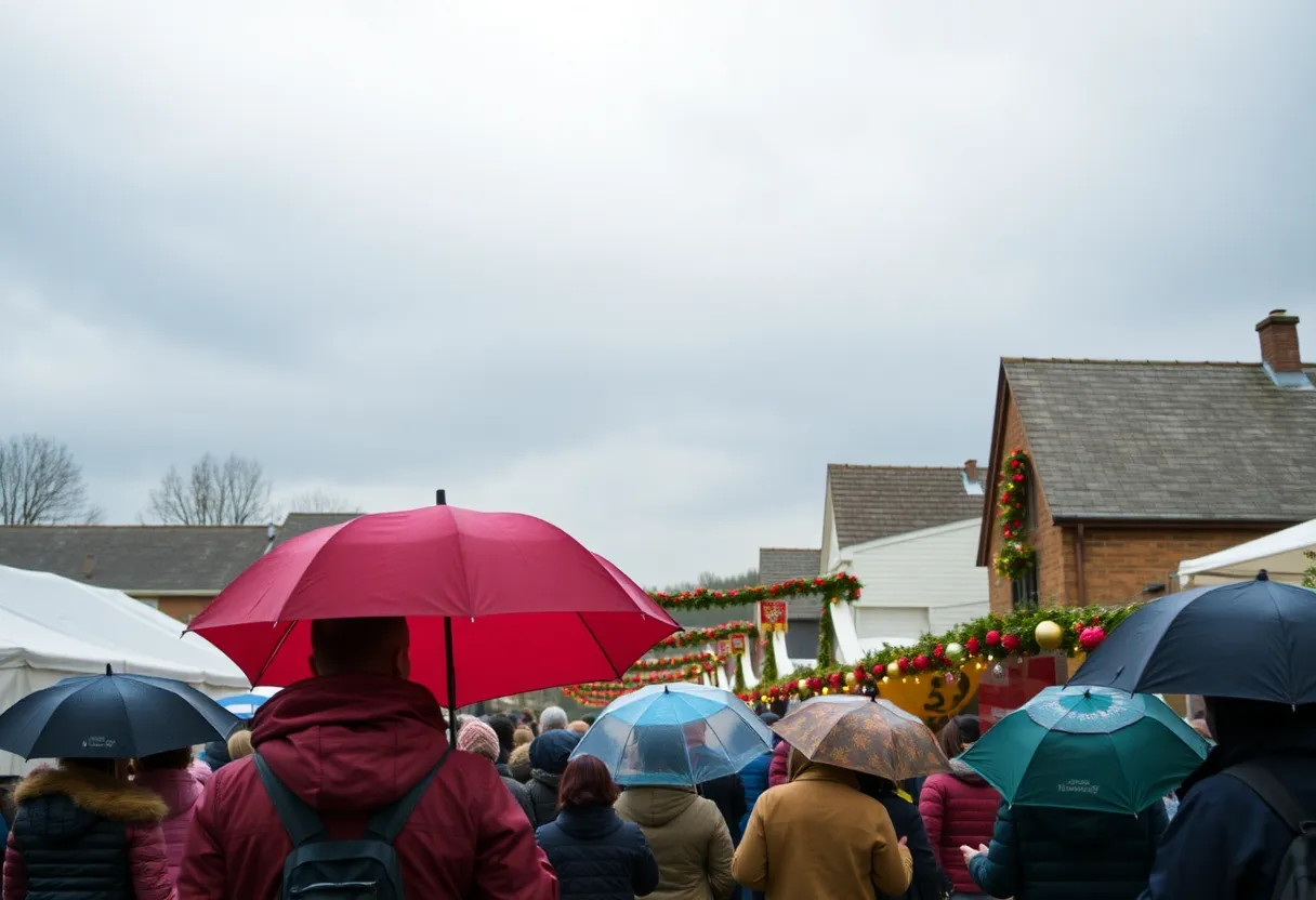 Crowd enjoying the Snowball Festival under cloudy and rainy weather in Lexington SC