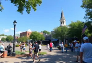 A sunny day in Lexington SC with clear skies and people enjoying outdoor activities.